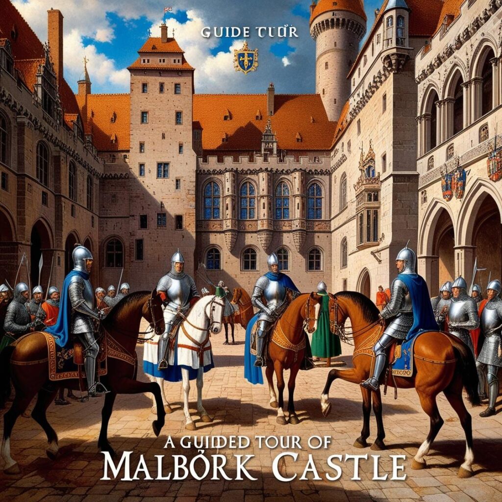 shows Malbork Castle and soldiers in armor
